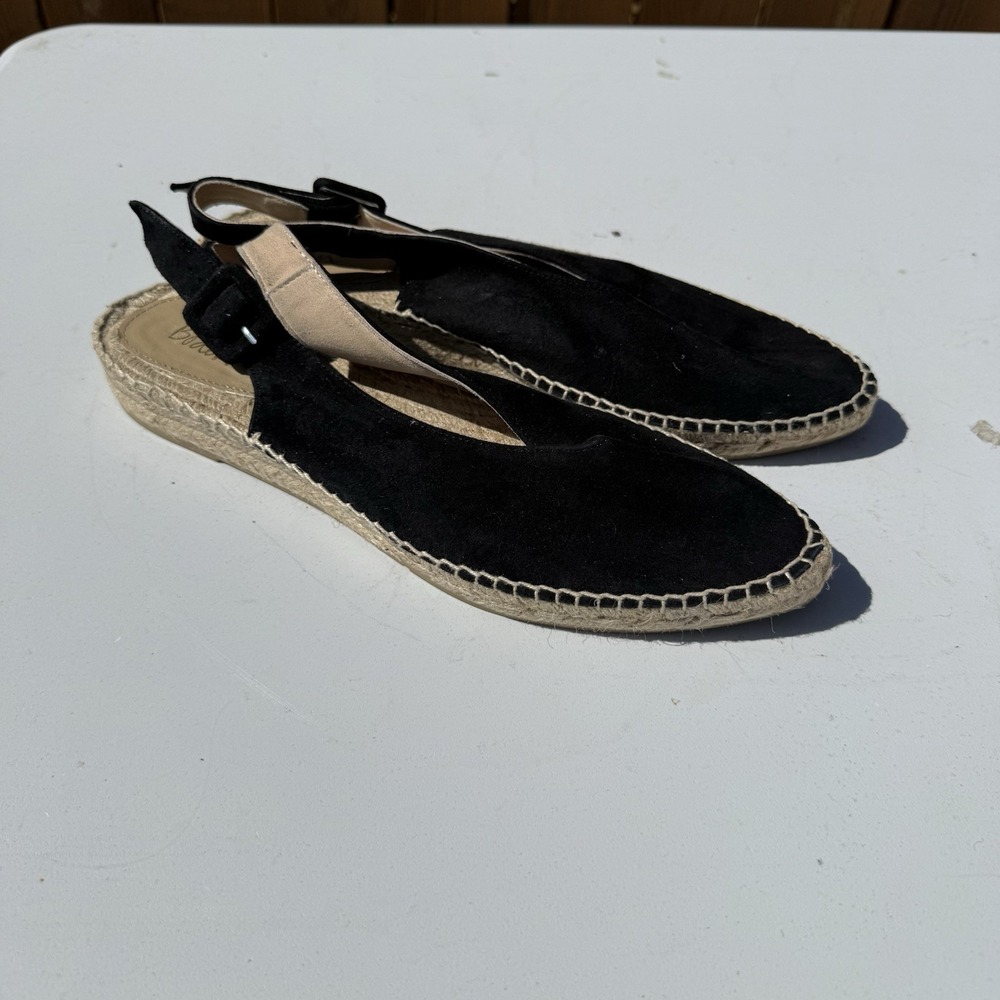 Boden‎ Shoes sling back Black Suede Strap Pointed Toe Flats Espadrilles 40